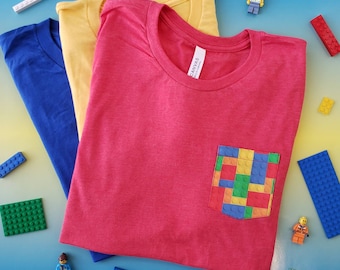 Toy Bricks / Custom pocket t-shirt/ Request your favorite color in comments at checkout / Unisex shirts