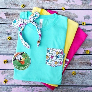 Mouse flower and Garden pocket tee/ Custom pocket t-shirt/ Request your favorite color in comments at checkout / Unisex shirts