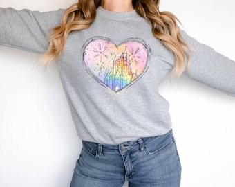 Watercolor castle / hand drawn magic kingdom castle art / Valentines Day / hearts / princess castle / love