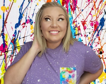 Art splatter pocket tees  / Bleached Splatter tees / Must get a HEATHERED color in order to have splatter effect (bleach will ruin cotton)