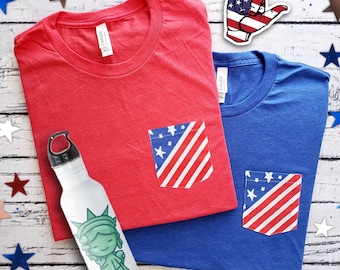 AMERICAN Flag / USA pocket tee / UNITED States Custom pocket t-shirt/ Request your favorite color in comments at checkout / Unisex shirts