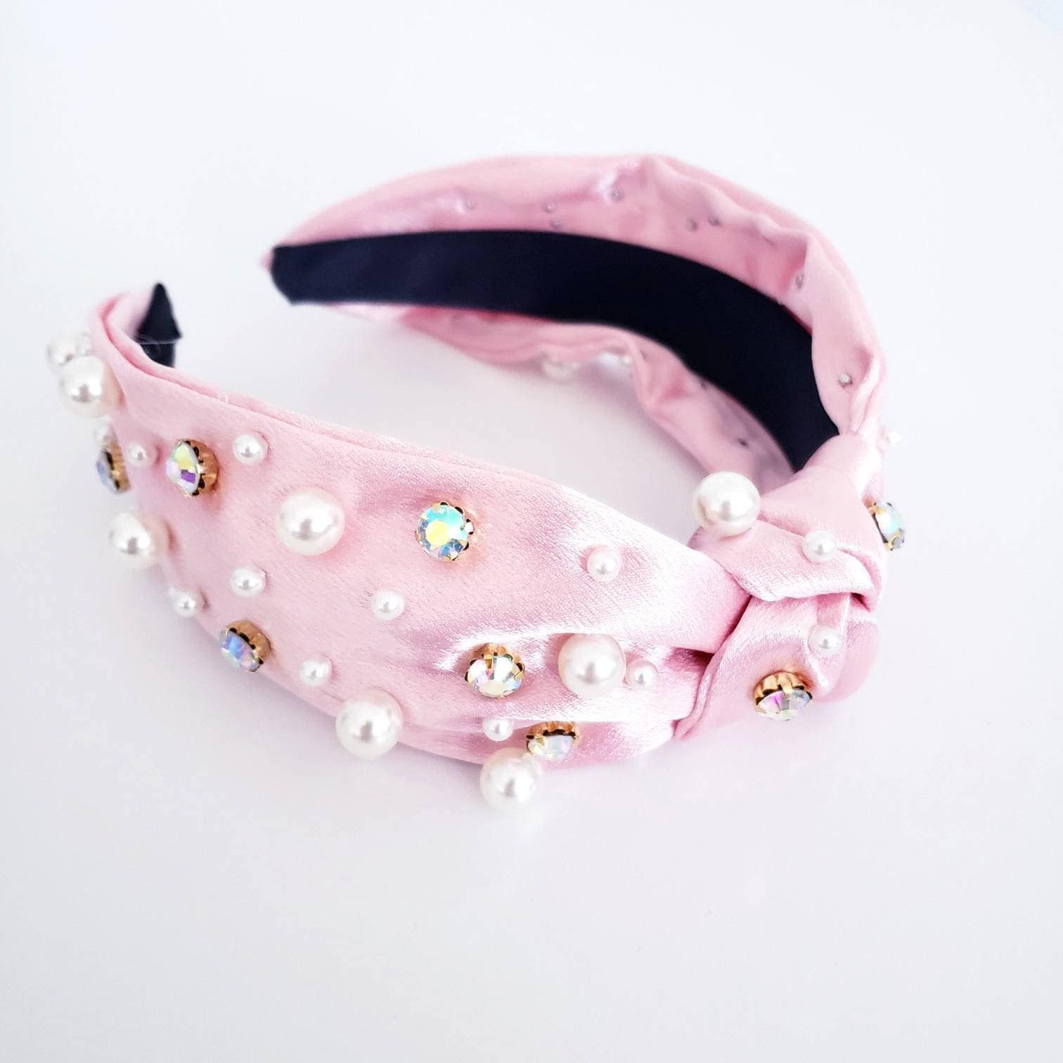 New Pink Handmade Embroidery Glamorous Beads, Gems and Pearls Quality Headband Pink Bead & Pearl Embellished Handcrafted Hairband For Girls  main image 3