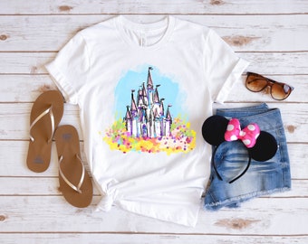 Watercolor castle tshirt / whimsical fairytale Palace/ Magical painted kingdom  / princesses / fantasy land/ painted Palace/ 2xl, 3xl, 4xl