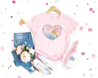 WATERCOLOR castle with heart / Spring magic kingdom / Dreamy watercolor castle / unique princess shirt / watercolor art / 9 different colors