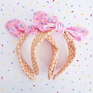 1 Ice Cream Headband / Sprinkles Bow / birthday Knotty Bow / knotted bow One size fits most / For adult or child. BENDY BAND inside