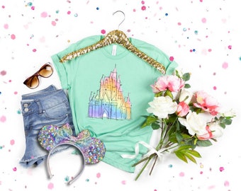 WATERCOLOR castle / Spring magic kingdom / Dreamy watercolor castle / unique princess shirt