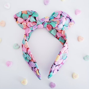 Valentines Day Headband / Candy Hearts Hair bow / Knotty Bow / Knotted Headband / Migrain-free / One size fits most / V-day Gift