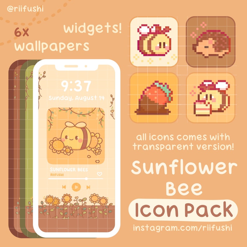 Sunflower Bee App Icon Set | Kawaii Aesthetic Pack for Android IOS ...