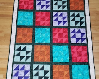 Jewel tone throw quilt