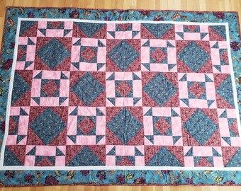 Pink and Turquoise Large Throw Quilt