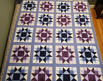 Blue and Purple Union Star Full/Queen Quilt