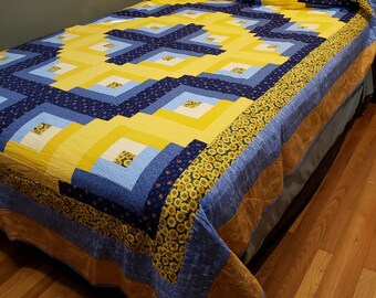 Blue and Yellow Log Cabin Quilt
