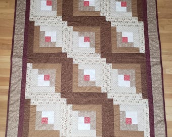 Brown and beige log cabin throw quilt