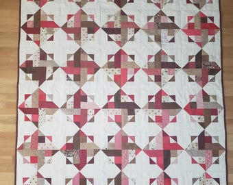 Red and brown patchwork throw quilt