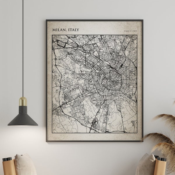 Milan Italy City Street Map Milan Lombardy City Wall Map Poster Modern Art Posters for Gift for Home Travel Memories Map Art for Home