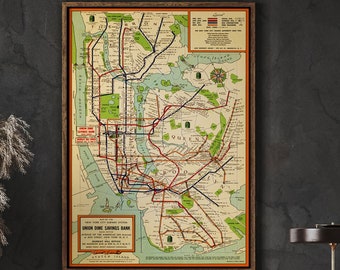 Old Map of New York City Subway System, 1954 Vintage Subway Map ...