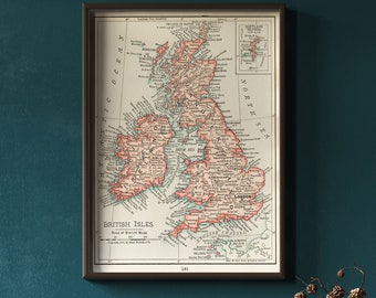 Mappa delle isole britanniche Mappa in stile vintage delle isole britanniche 1900 Mappa della Gran Bretagna Mappa classica delle isole britanniche Mappa storica del gruppo di isole