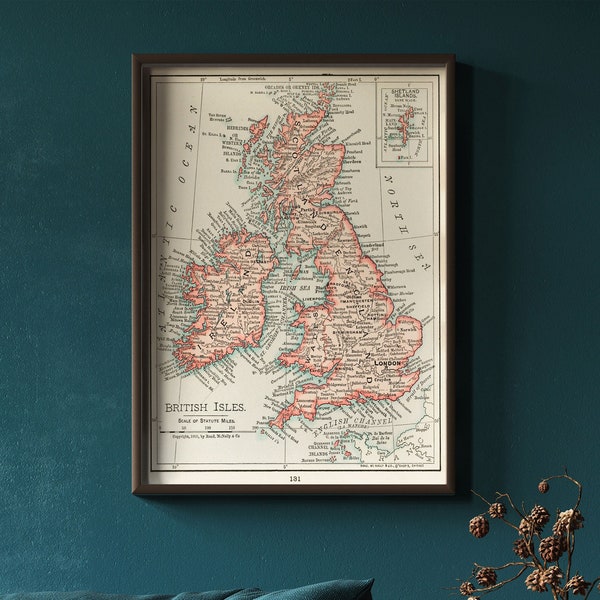 British Isles Map Vintage Style Map of the British Isles 1900 Great Britian Map Classic Map of British Isles Group of Islands History Map