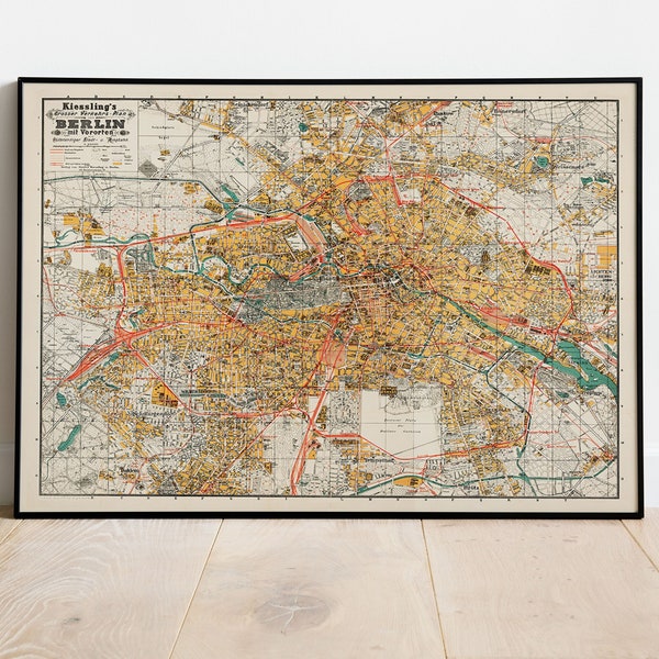 Berlin City Map Map of Berlin 1910 Vintage Map of Berlin Capital of Germany River Spree in Berlin Brandenburg Gate Historic Berlin Wall Map