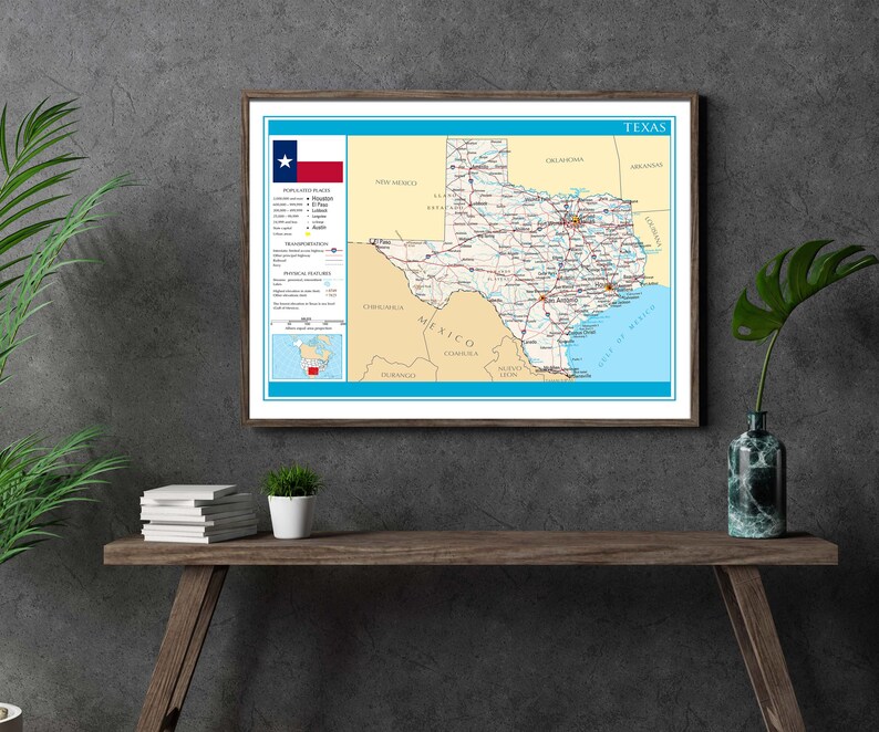 Texas Map Detailed Map Of Texas State Texan Geography Wall Decor Texas Il 794xN.4374653998 Glgy