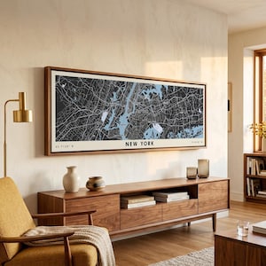 New York Panoramic Map Canvas | Personalized City Street Wall Art | Modern Home Decor
