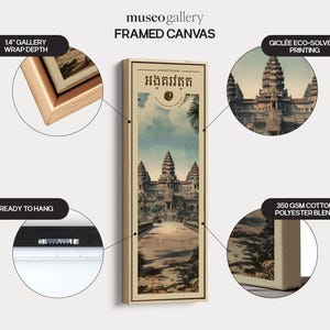 Quadro su tela di Angkor Wat, Cambogia / Decorazione murale del tempio Khmer / Scena di viaggio vintage del Sud-est asiatico immagine 14