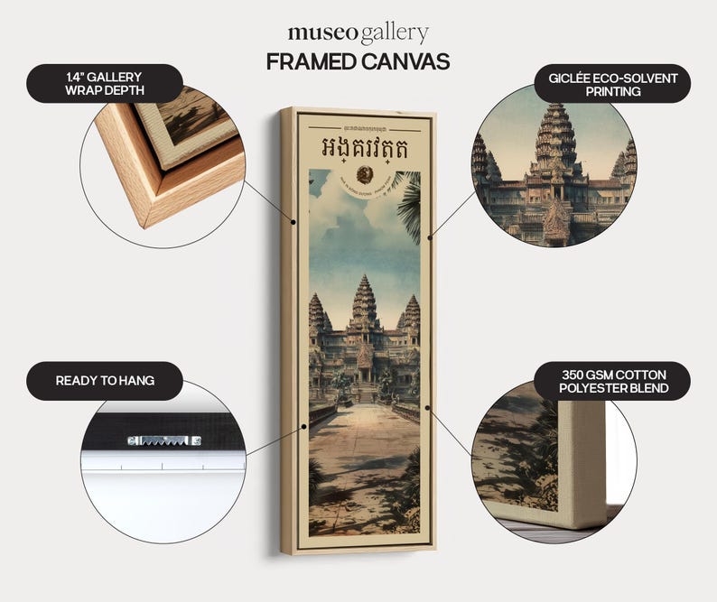 Quadro su tela di Angkor Wat, Cambogia / Decorazione murale del tempio Khmer / Scena di viaggio vintage del Sud-est asiatico immagine 14