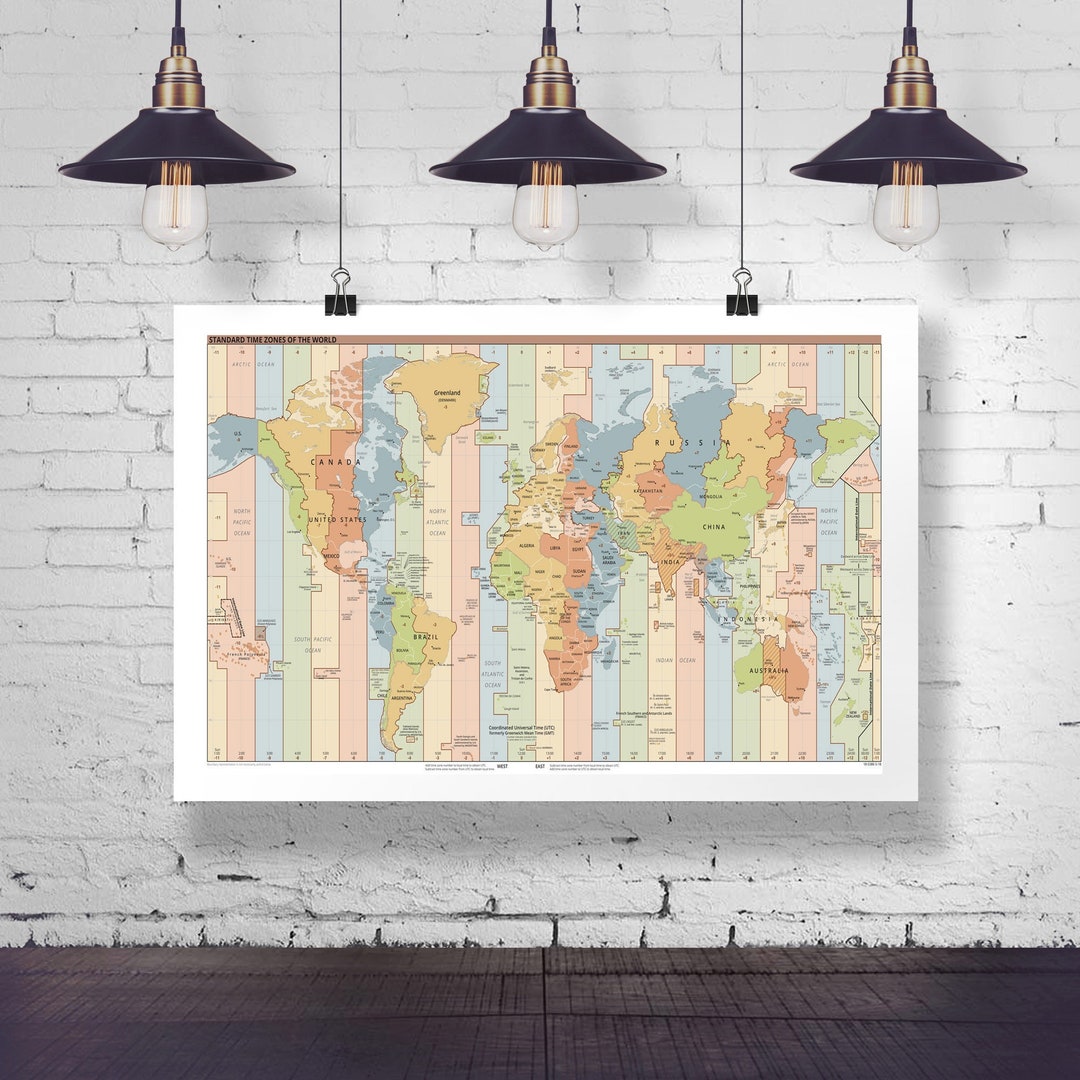 Bulletin Board Paper World Time Zones Wall Map | World Maps Online ...