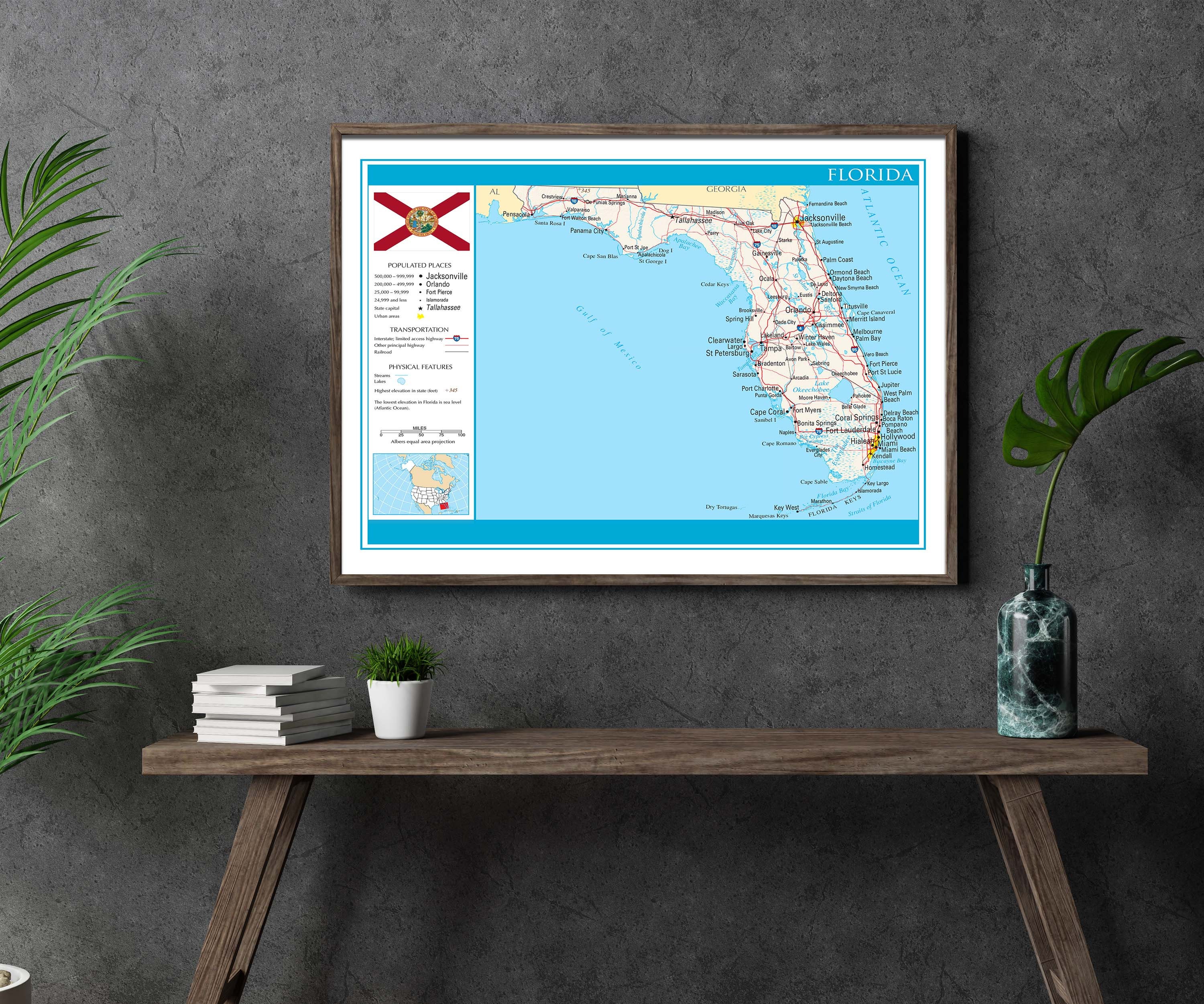 Map of Florida State Wall Art / Home Decor Map of Florida, Map of