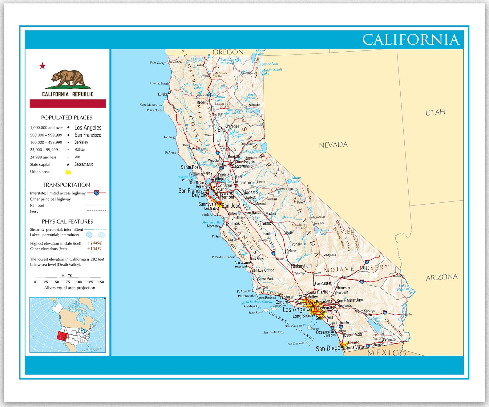 California Map Poster / Detailed Map of California Wall Map Home Wall
