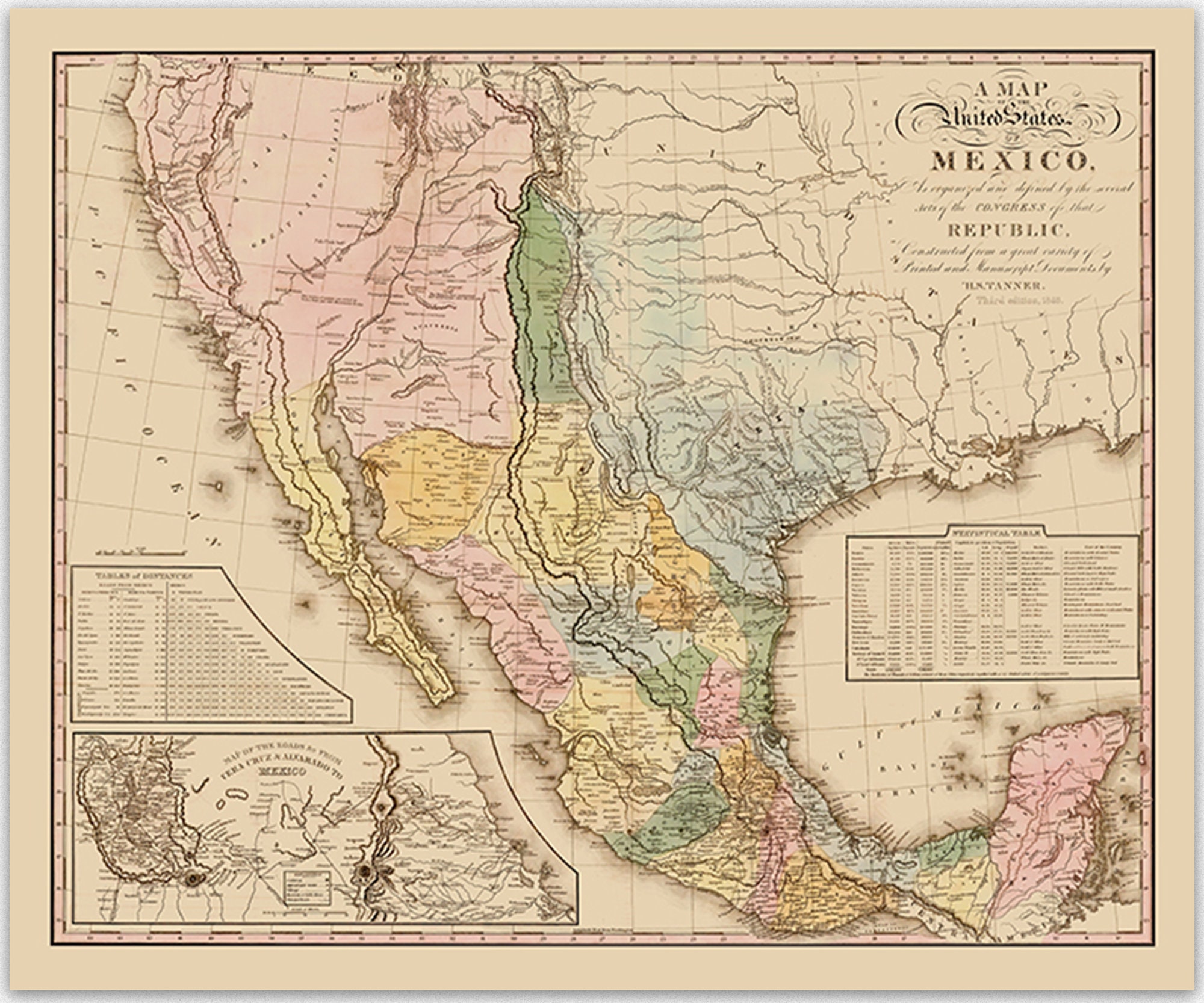 Tanner Mexico Historical Map Poster Mexico City Map - Etsy
