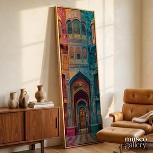 Indian Archway Vertical Canvas | Vibrant Mughal Palace Wall Art | Rajasthani Decor