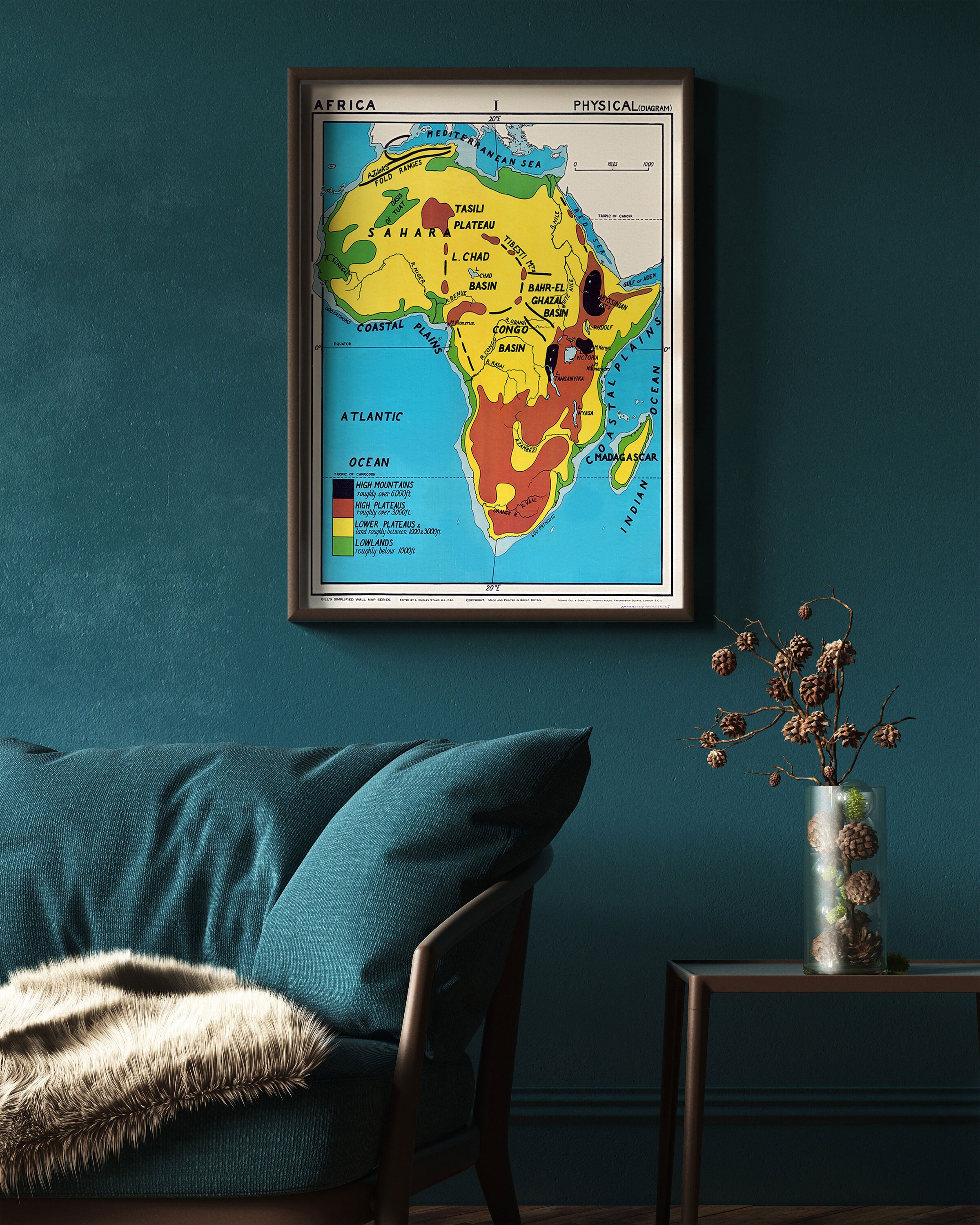 African Chart Map Vintage Style Map of Africa 1934 Map of Africa Wall