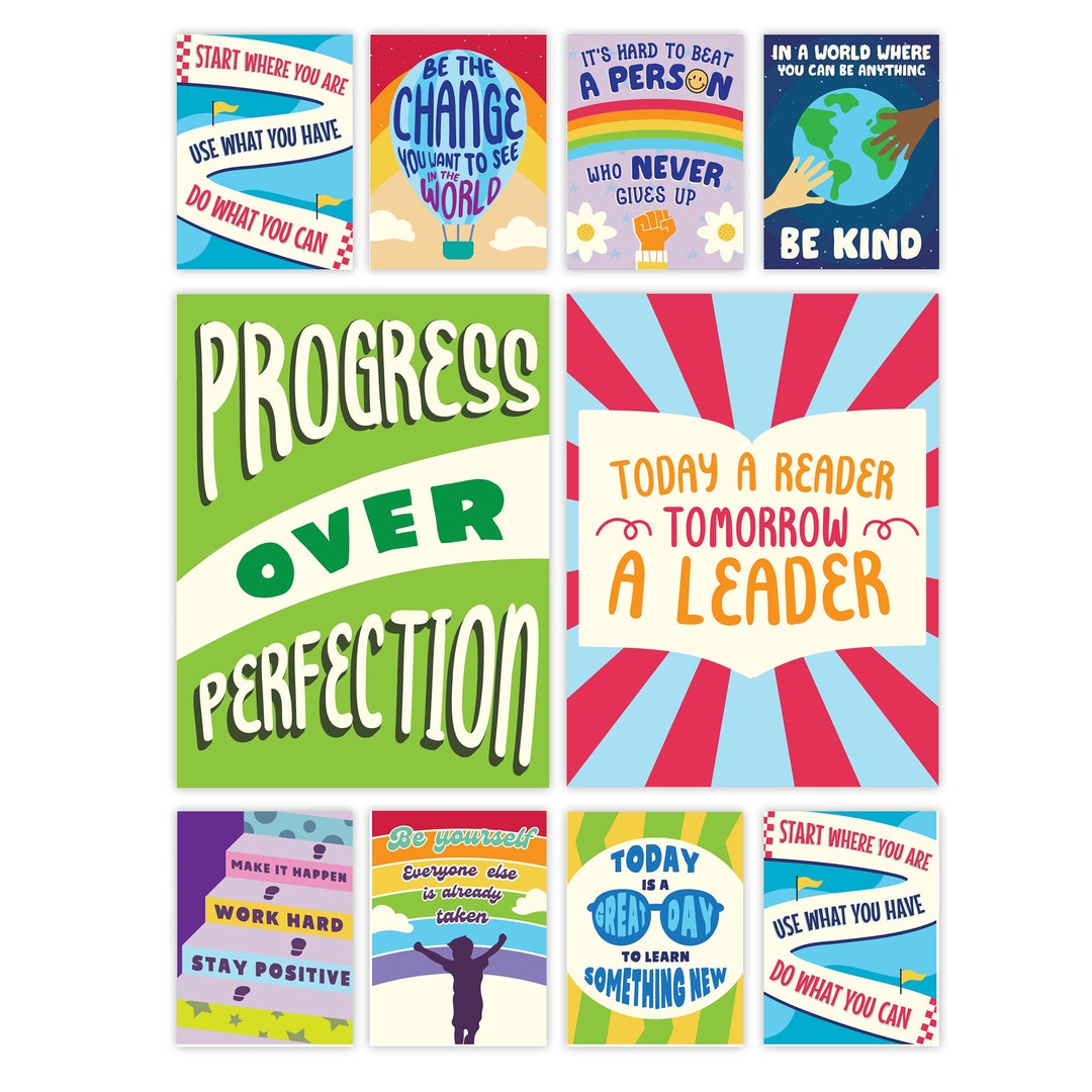 Set of 10 Kids Motivational Wall Art Set - Inspirational Quote Posters ...