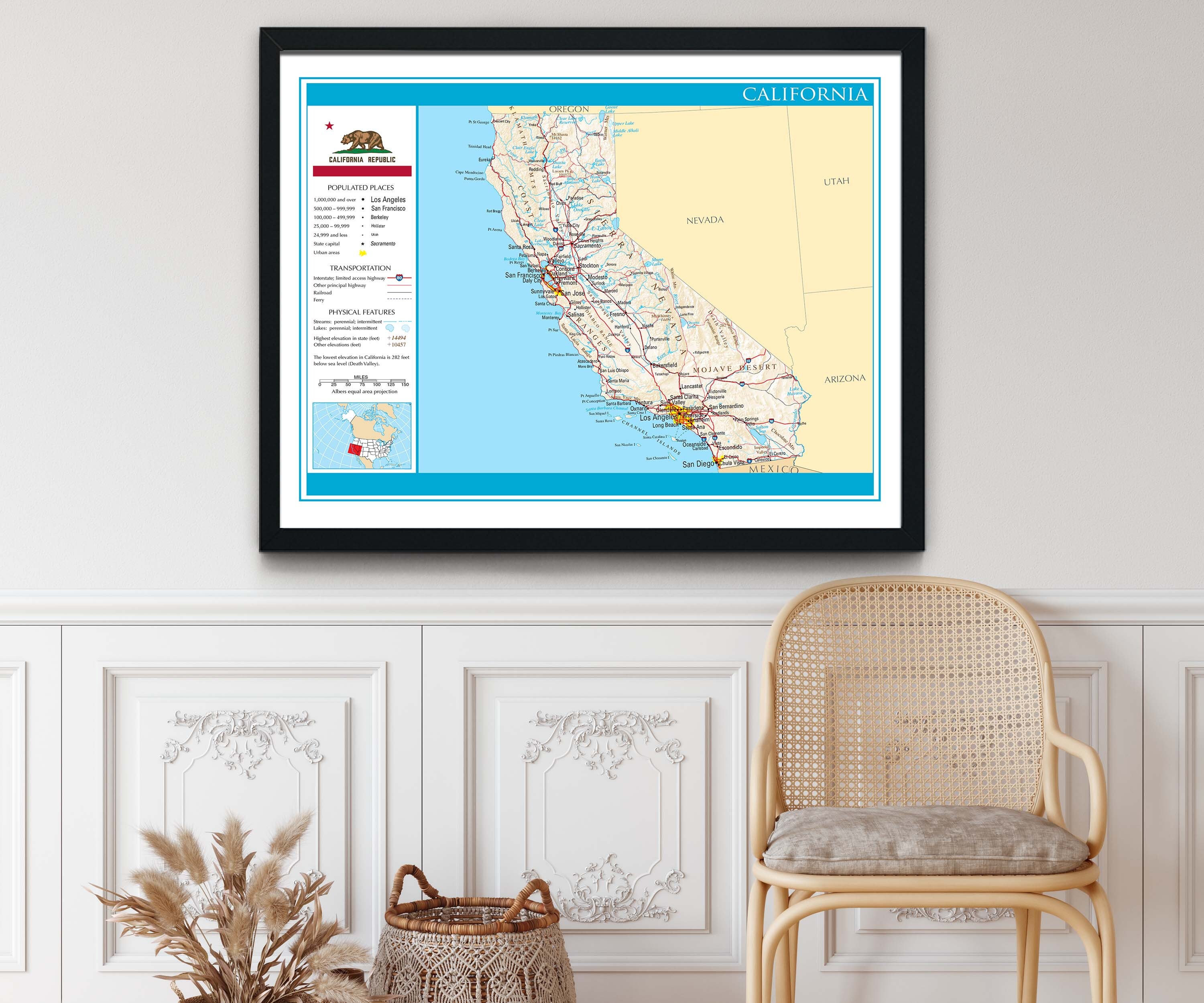 California Map Poster / Detailed Map of California Wall Map Home Wall