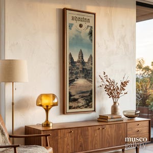Quadro su tela di Angkor Wat, Cambogia / Decorazione murale del tempio Khmer / Scena di viaggio vintage del Sud-est asiatico immagine 5
