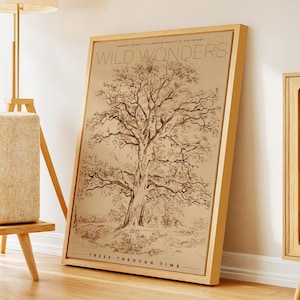 Ancient Oak Tree Drawing with Vintage Forest Details – Framed and Wrapped Canvas