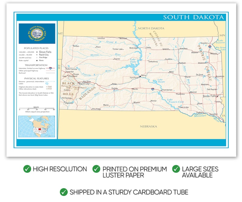 South Dakota Map Detailed Map of South Dakota State South Dakota