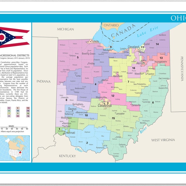 Ohio Map with Cities - United States Map Print Wall Art | Travel Map with States Housewarming Gift Ideas | USA Roads Highways travel system