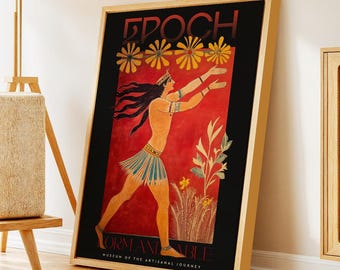 Ancient Fresco Dancing Figure Poster – Historical Wall Art Print – Framed and Wrapped Canvas