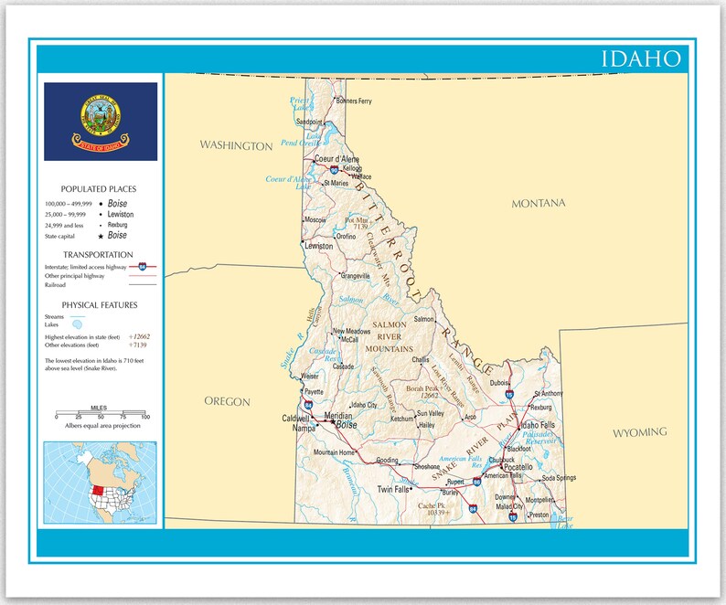 Idaho Karte Detaillierte Karte von Idaho State Idaho Etsy Österreich