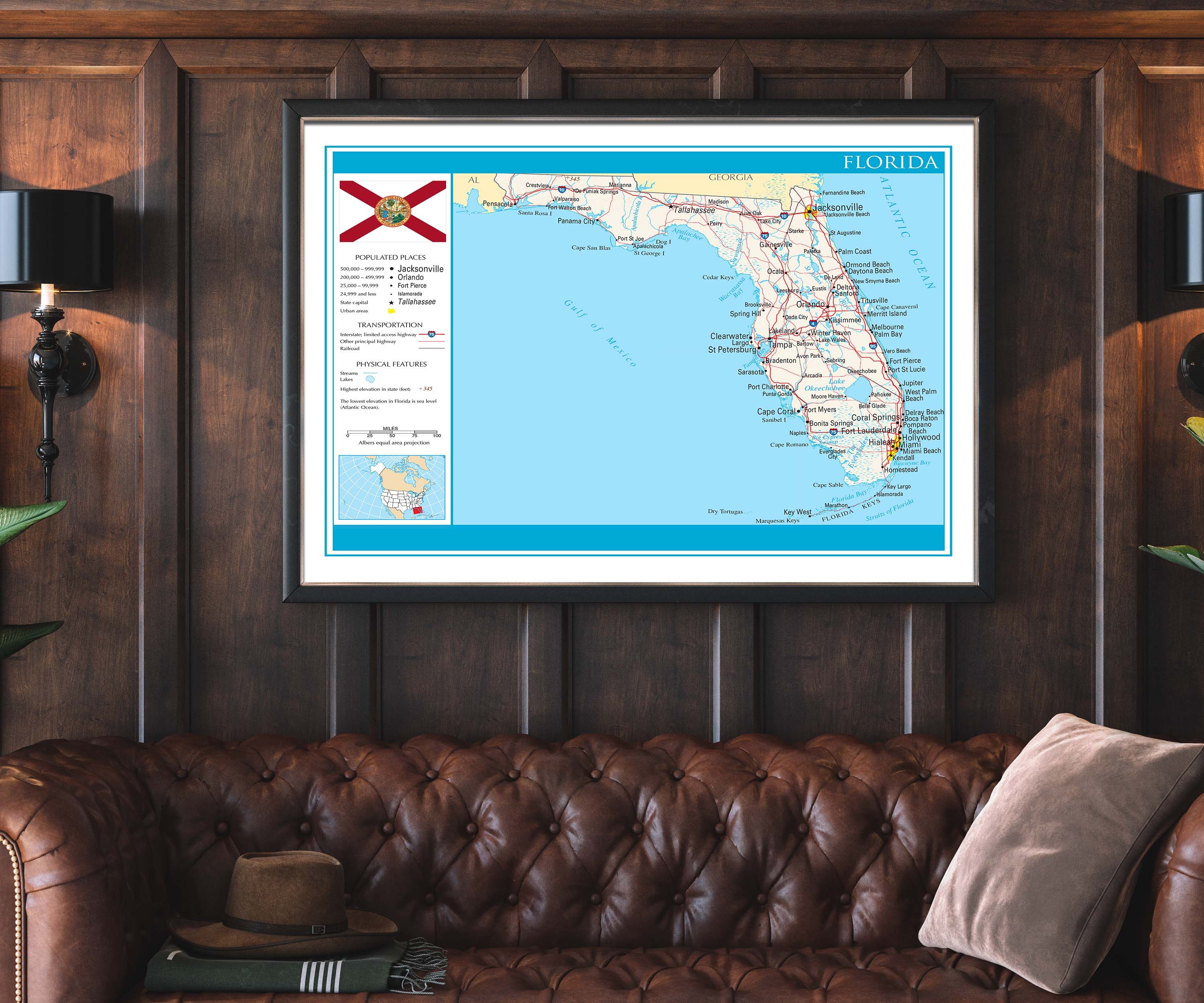 Map of Florida State Wall Art