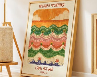 The Lord Is My Shepherd – Psalm 23 Bible Verse Abstract Landscape – Framed and Wrapped Canvas