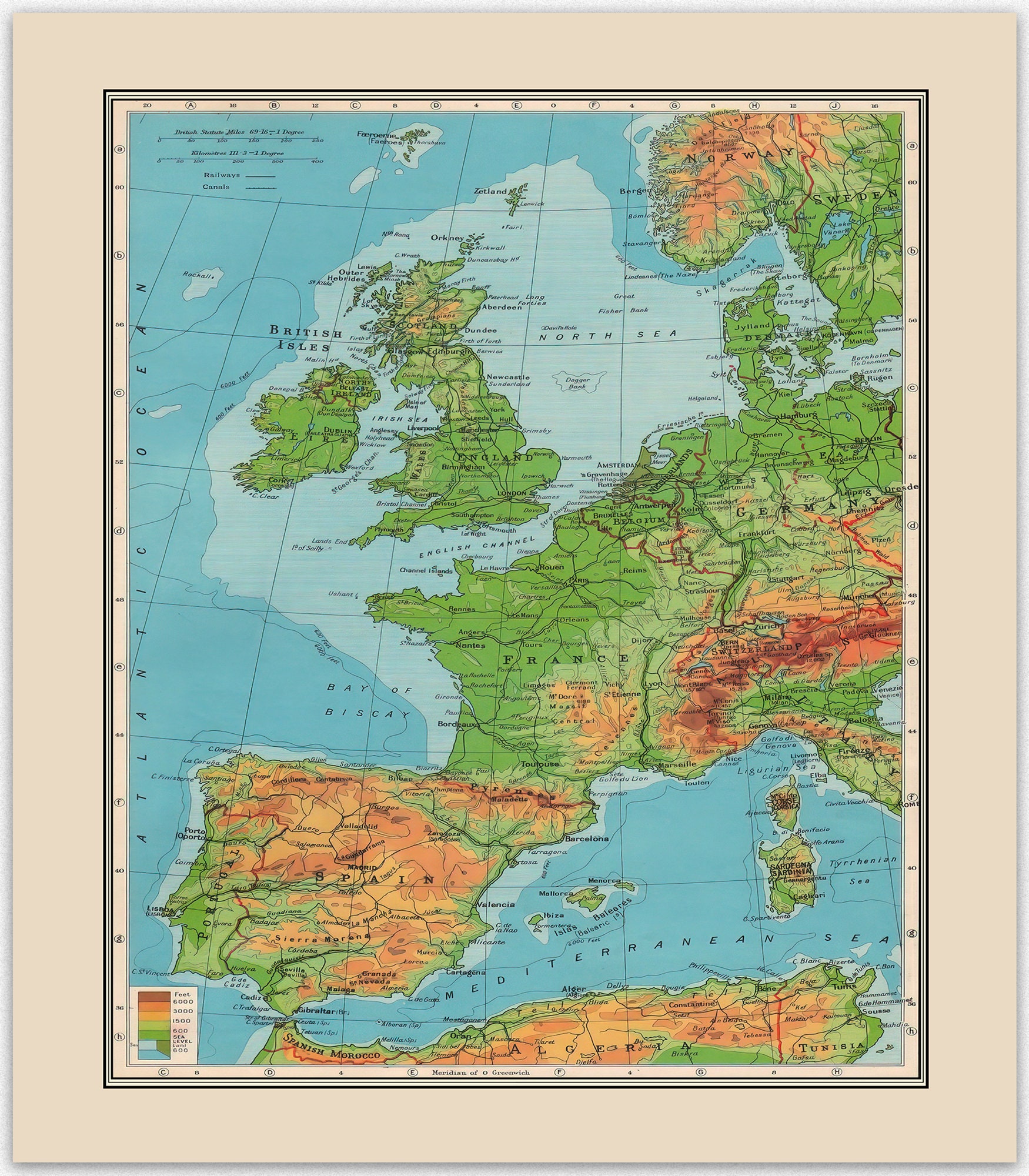 Map of Europe Wall Art / Western Europe Map Poster 1901 Map of Europe Wall Map, Map of Europe