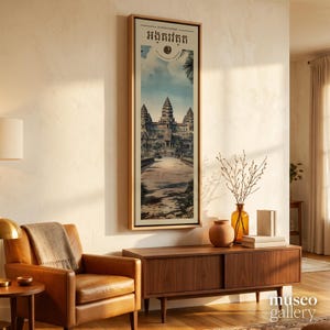 Quadro su tela di Angkor Wat, Cambogia / Decorazione murale del tempio Khmer / Scena di viaggio vintage del Sud-est asiatico immagine 8