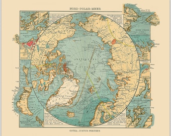 Arctic Ocean Justus Perthes Arctic Poster / Vintage Map of Arctic Ocean / Old Map of Arctic Ocean / Travel Lover Posters / Wall Art