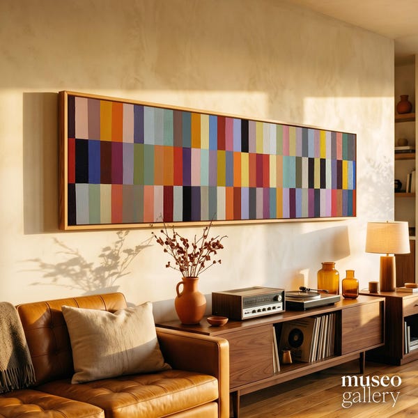Geometric Stripes Panoramic Canvas | Multi Color Palette Wall Art | Modern Color Block Decor