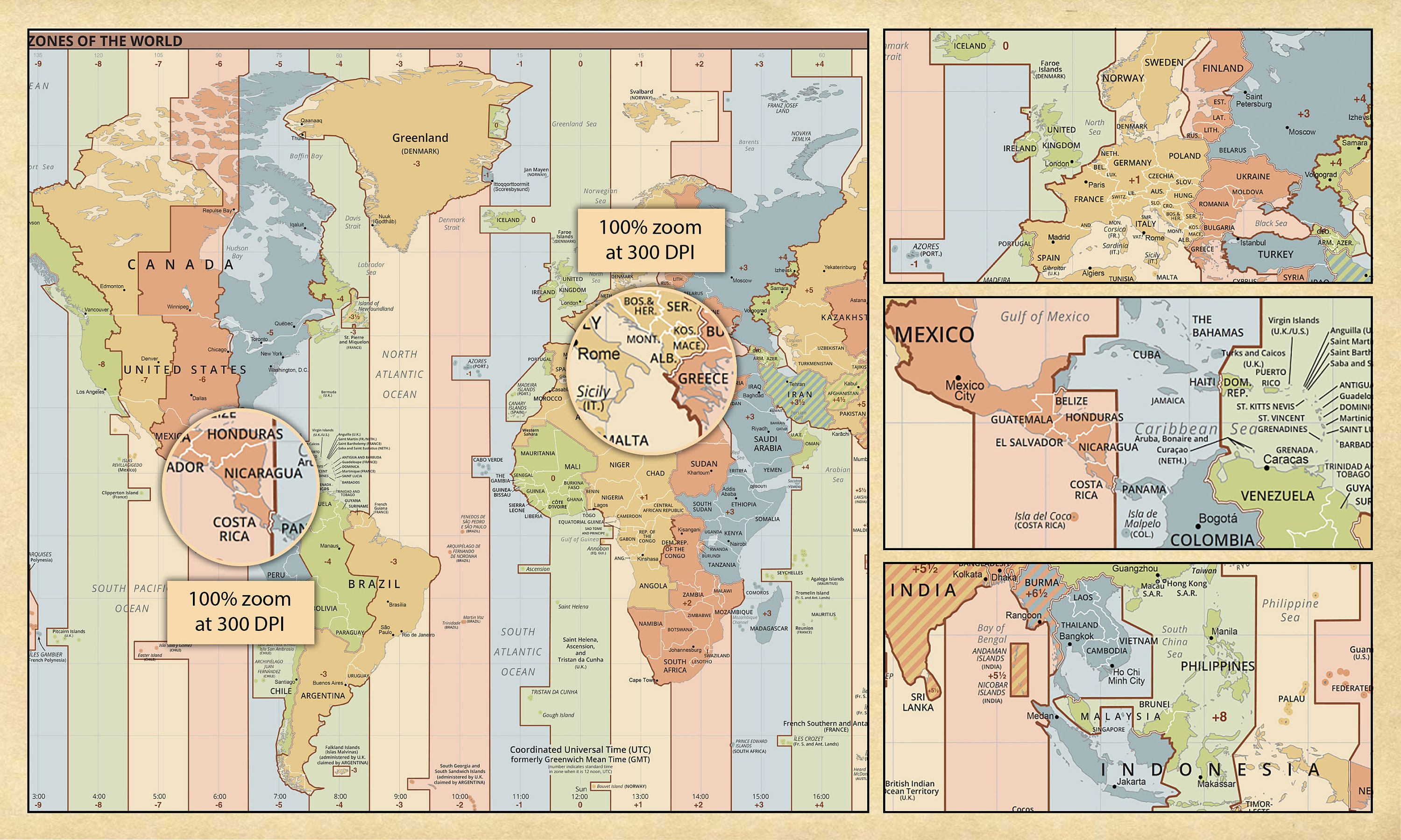 Large World Map With Standard Time Zones of the World Geographical Map ...