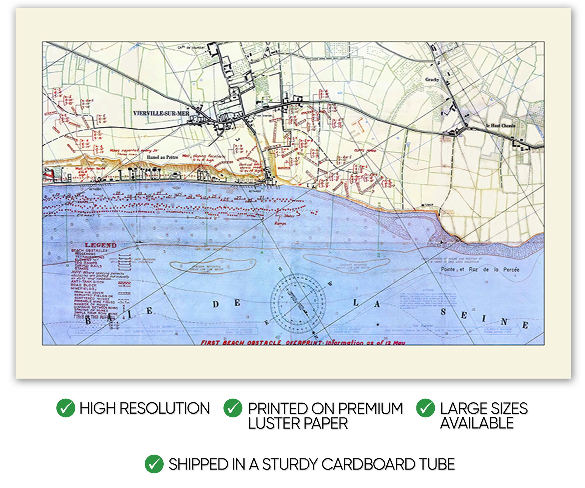 Omaha Beach West Map WWII Dday Normandy Landings Vintage Etsy