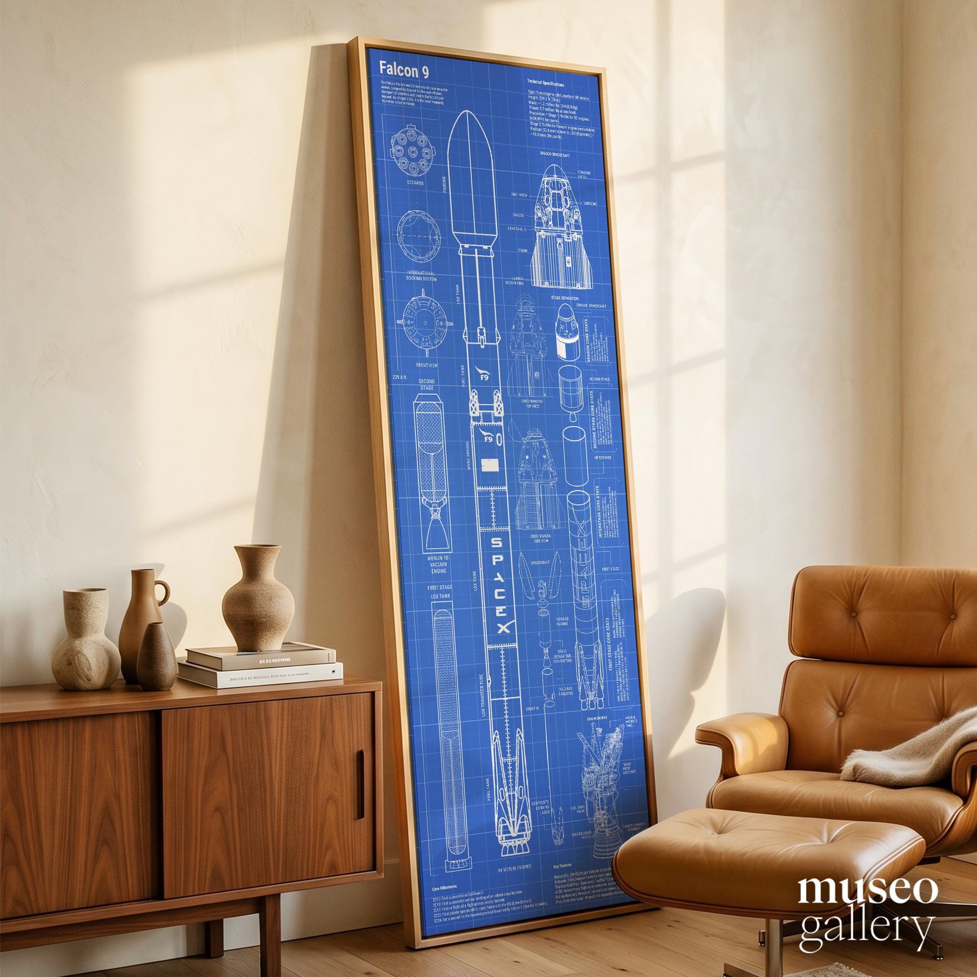 Reusable Rocket Blueprint Vertical Canvas | Orbital Launch Vehicle ...